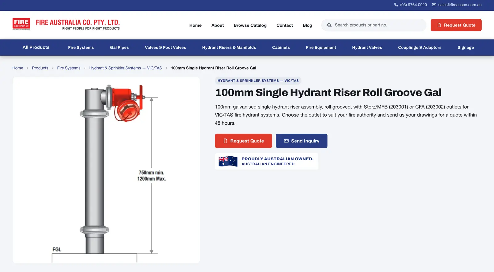 Product page with quote request
